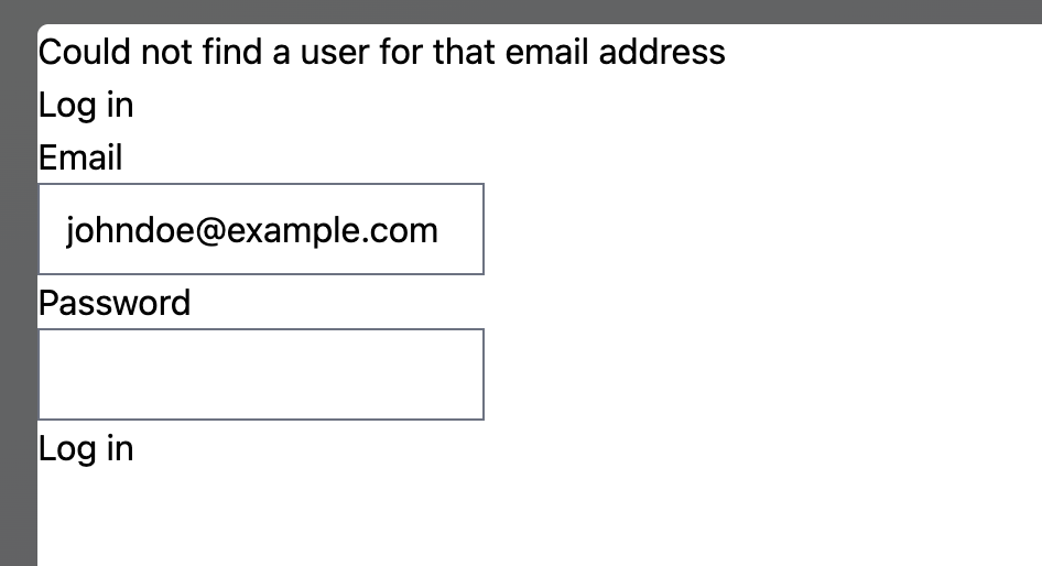 Could not find user error