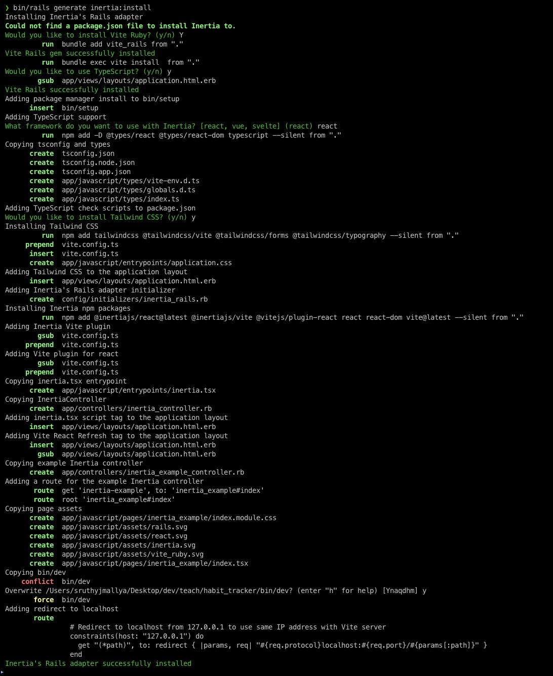 Inertia Rails generate command