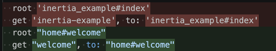 Replacing example routes with home routes